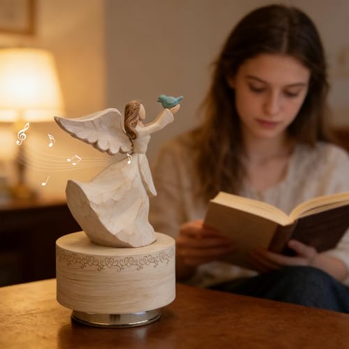 Music Box, Guardian Angel Musical Box Figurine Holding Dove, Sculpted Hand-Painted Music Boxes Figures Wind Up Angel Musical Boxes for Women Girls in Christmas Birthday Anniversary - color: Angel Figurines Pigeon-1