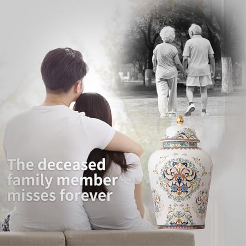 Flowers Urn Adult Ashes Keepsake Ceramic Large 200Cubic inches | 200lb Decorative Memorial buried Urn 11.6in high, non-traditional Big ashes Keepsake of Human /Female/Women/male /Pet Funeral
