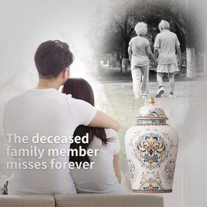Flowers Urn Adult Ashes Keepsake Ceramic Large 200Cubic inches | 200lb Decorative Memorial buried Urn 11.6in high, non-traditional Big ashes Keepsake of Human /Female/Women/male /Pet Funeral
