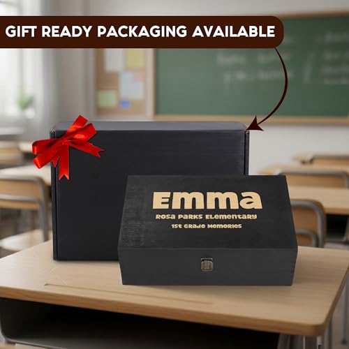 Personalized School Years Memory Box, Engraved Keepsake Chest for Kids | Holds photos, artwork & report cards. Add name, grade, school & class year; 4 sizes, 4 finishes, optional inside engraving. - style: 18. Kids School Memory Box