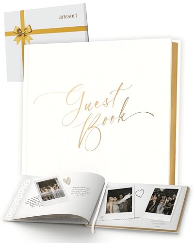 Elegant Guest Book with 100 Blank Pages — White Linen Gold-Foiled Guestbook to Sign for Special Events: Wedding, Baby Shower, Birthday Party — Hardcover Guest Book to Insert Photos & Polaroids - size: No Date