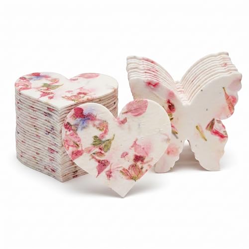 Combo Greeting Cards, 24 Pink Hearts & 24 Pink Butterflies | Writable Gifts for Baby Showers, Wedding Favors, Mom's Birthday Present, Decoration, Party Favors, DIY Crafts, & Life Events - color: Pink Heart & Pink Butterly
