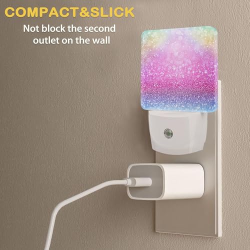 Pink Glitter Night Light,Plug in Night Light, Dusk to Dawn Sensor Nightlights for Stairway/Hallway/Kitchen/Bedroom/Bathroom 0.5W - color: Pink Glitter