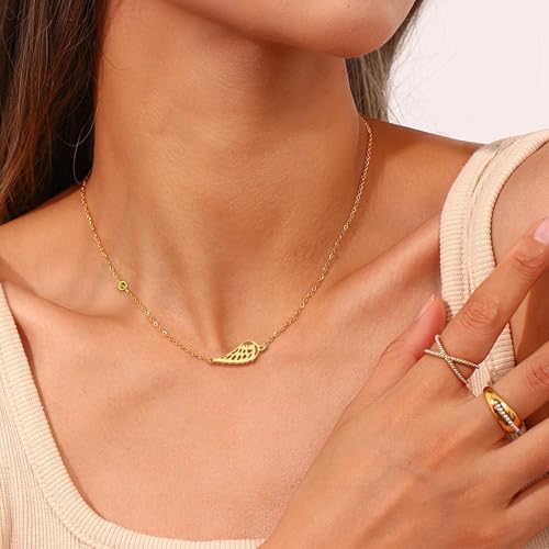 Gold Angel Wings Necklace Sympathy Gifts for Loss of Loved One 1-12 Birthstone Necklace Guardian Angel Memorial Condolences Remembrance Comforting Spiritual Jewelry - color: 07 July