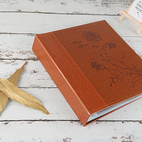 Photo Album 8x10 Clear Pages Pockets Leathe Cover Slip Slide in Photo Album Holds 50 Vertical 8x10 Photos Picture Book for Wedding Family (Brown) - color: Brown, size: 50 Pockets/1PK