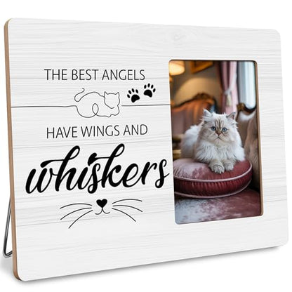 Cat Memorial Gifts for Loss of Cats Sympathy Picture Frame, The Best Angels Have Wings and Whiskers Frames Fits 4x6 Photo - color: Pink