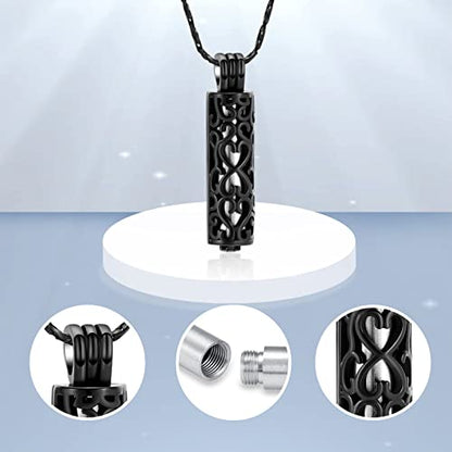 Imrsanl Cylinder Cremation Urn Necklace for Ashes of Loved One - color: Black Silver