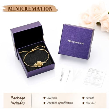 Minicremation Women's Adjustable Rose Urn Bracelet Ashes Holder Memorial Elegant Link Chain Keepsake Cremation Bangle to Hold Ashes - color: Gold-B