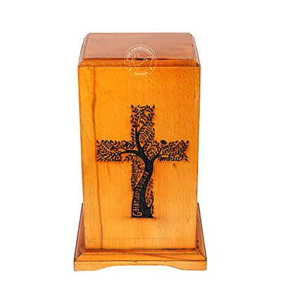 Rosewood Wooden Cremation Urns for Human Ashes Adult - Handcrafted Funeral Memorial Ash Storage Urn - Burial Columbarium (Tree of Life Cross, 250 Cubic Inches) - color: Tree of Life Cross