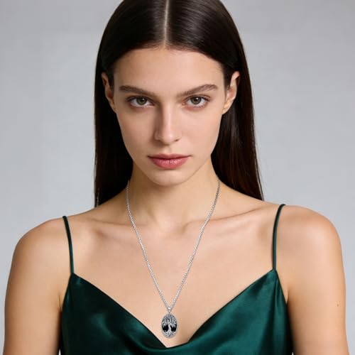 Sterling Silver Tree of Life Necklace for Women Oval Family Tree Necklace Abalone Shell Moonstone Pendant Mother Day Necklace for Mom Tree of Life Jewelry - style: Tree of Life-Black Obsidian(Oval)