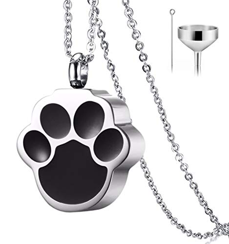 QUMY Pet Cat Dog Paw Print Cremation Jewelry for Ashes Wearable Urn Necklace Keepsake Memorial Pendant for Women Men, with Stainless Chain and Funnel Fill Kits (Men)