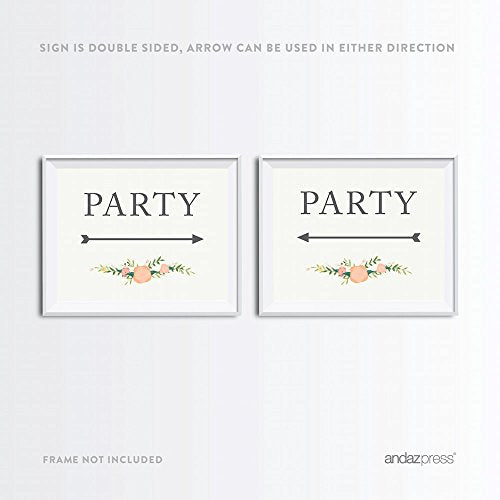 Andaz Press Wedding Party Directional Signs, Floral Roses Print, 8.5x11-inch, Double-Sided, Party with Big Arrow, 1-Pack, Unframed - color: Arrow Big Party