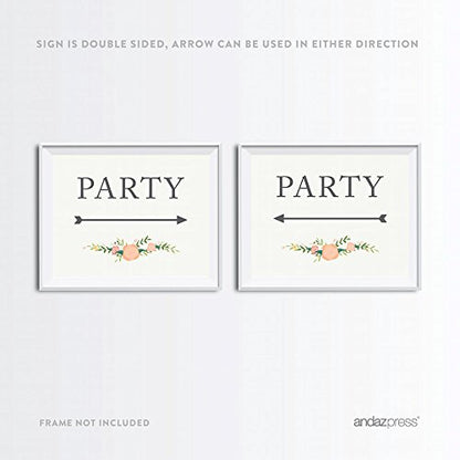 Andaz Press Wedding Party Directional Signs, Floral Roses Print, 8.5x11-inch, Double-Sided, Party with Big Arrow, 1-Pack, Unframed - color: Arrow Big Party
