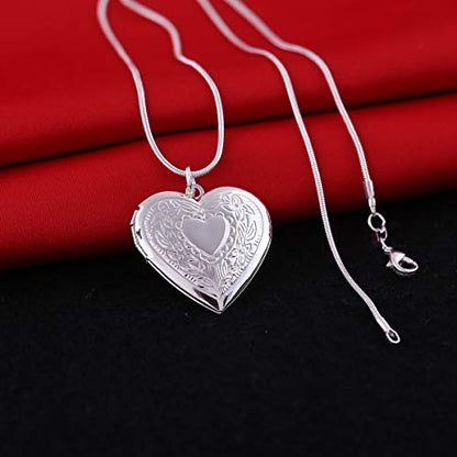 925 Sterling Silver Necklace for Women – Layered Stackable Choker Necklaces with Heart Photo Locket & Star - Pendant 18" Chain Gift for Wife, Mom, Girlfriend, Birthday, Anniversary, Valentine’s Day - color: Carved heart
