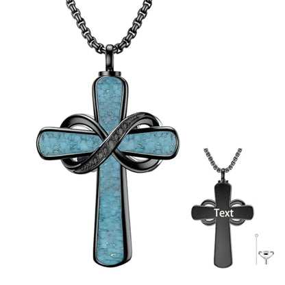 Turquoise Cross Urn Necklaces for Human Ashes 925 Sterling Silver Urn Necklaces Cremation Keepsake Memorial Pendant Necklace for Ashes for Loved One Human Pet - style: Infinity&Black-Text