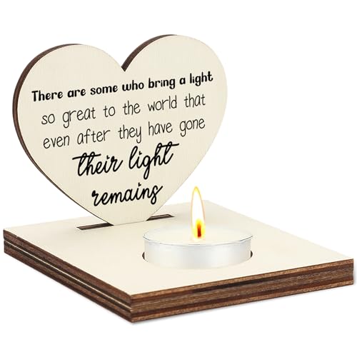 Their Light Remains Heart Candle Holder, Wooden Memorial Tea Light Stand for Loss of Loved One, Sympathy Bereavement Gift, Remembrance Home Décor Keepsake, in Memory Candle Display, CCA727 - color: Beige - Their Light Remains