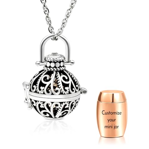 Cremation Urn Necklace with Inner Jar, Keepsake Locket Memorial Jewelry | Vintage Flower Locket, Rhinestone Accent, Mini Urn for Ashes, Hair, Sympathy Gift for Pet Loss, In Loving Memory of Loved One - color: Personalized Jar