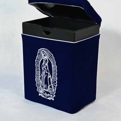Velvet Urn Bag with TSA Approved Cremation Container | Holds Cremated Ashes of Human Adult | For Use in a Niche or Ground Burial | Fits the Crowne Burial Urn Vault (Navy with Our Lady) - color: Navy With Our Lady