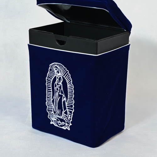 Velvet Urn Bag with TSA Approved Cremation Container | Holds Cremated Ashes of Human Adult | For Use in a Niche or Ground Burial | Fits the Crowne Burial Urn Vault (Navy with Our Lady) - color: Navy With Our Lady