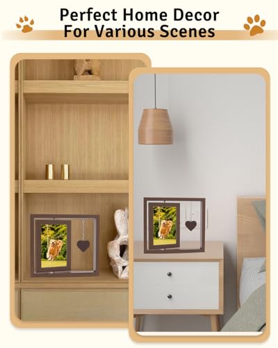 Double Sided Rotating Wooden Picture Frame, Dog Memorial Gifts - color: Brown 8x9in memorial frame