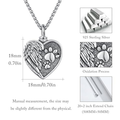 MEDWISE Wing/Paw Prints Urn Necklace for Ashes 925 Sterling Silver Necklace Guardian Angel Ashes Keepsake Memorial Urn Pendant Pet Cremation Jewelry for Ashes Memorial Jewelry for Dog Cat Pet Men - style: A-Guardian Angel