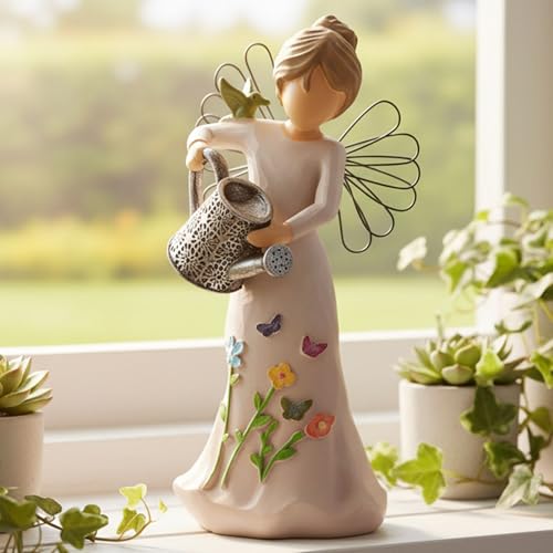 Gardening Gifts for Women - 5.9"Watering Angel Garden Statue | Unique Gifts for Gardeners Woman, Mom, Sisters, Hand-Painted Resin Angel Figurine for Indoor Decor Home Office - style: Watering Can