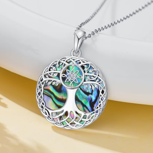 Tree of Life Necklace 925 Sterling Silver Abalone Shell Celtic Knot Tree Pendant Necklace Jewelry Gifts for Women Birthday Christmas - style: Style2