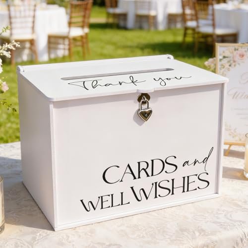 Valband Extra Large Card Box with Lock, Elegant White Wedding Card Boxes for Reception Monetary Envelope, Big Gift Cards Box Holder for Party Engagement Bridal Baby Shower Graudation Table Decor