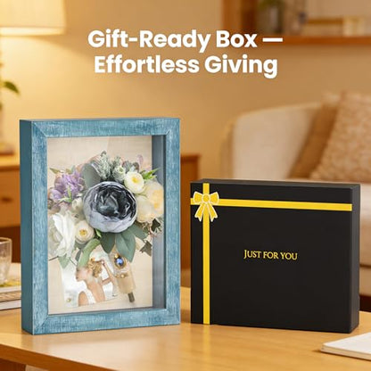 Love-KANKEI Deep Shadow Box 8x10,Solid Wood Frame,Memory Box,Rustic Blue - color: Blue, size: 8 x 10