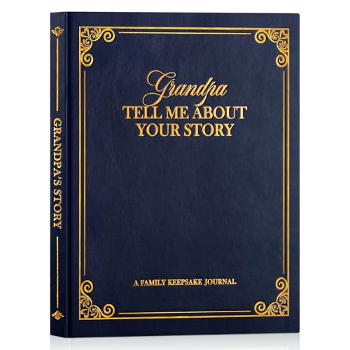 Lanpn Grandpa Life Story Book Journal with 270+ Prompts, Leather Hardcover Grandfather Guided Journal to Fill Out Memory Keepsake Book, Father's Day Birthday Christmas Gift for Grandpas, Blue - color: Blue
