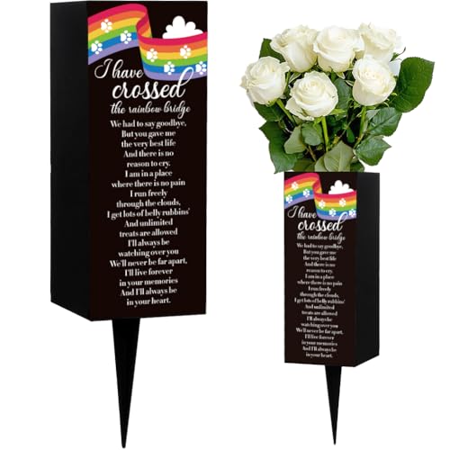 WEBEEDY Memorial Grave Decorations Pet Cemetery Flower Vase with Studs, Metal Gravesite Flower Holder Memorial Day Grave Decorations Sympathy Funeral Gift for Loved one, 3.1x7.9 Inch/8x20cm, 1pc