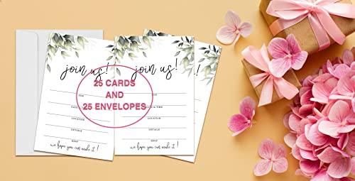 Join Us Invitation Cards With Envelopes -Greenery Invite Cards for All Occasions, Wedding, Engagement, Reception, Bridal or Baby Shower and Birthday Party - 25 Cards and 25 Envelopes- HL-001 YQK - color: Greenery2