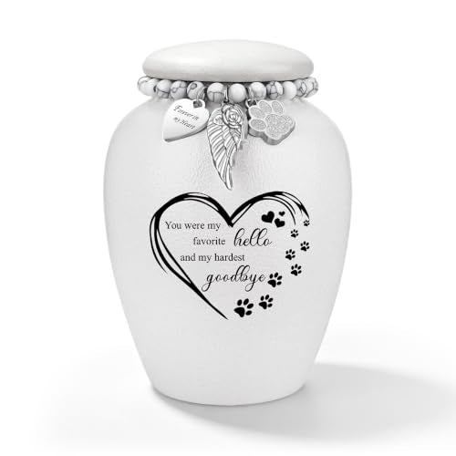 SOITIS Pet Urns for Cats Dog Urns for Ashes 4.8” Pet Urn Ceramic Small Urns - color: White Heart Paw