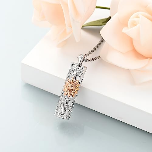 shajwo Cylinder Urn Necklace for Ashes for Women Men Sunflower Cremation Jewelry Vial Memorial Loved One Pendant - color: Rose Gold