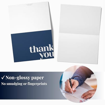 Paper Play Thank You Cards Bulk Pack of 40 Blue, 5x3.5 Inches with Matching Stickers & Envelopes, Minimalistic Design Suitable for Business, Baby Shower, Wedding, Small Business, Graduation, Funeral | 5 x 3.5", Matching Stickers, Suitable for Business, Ba