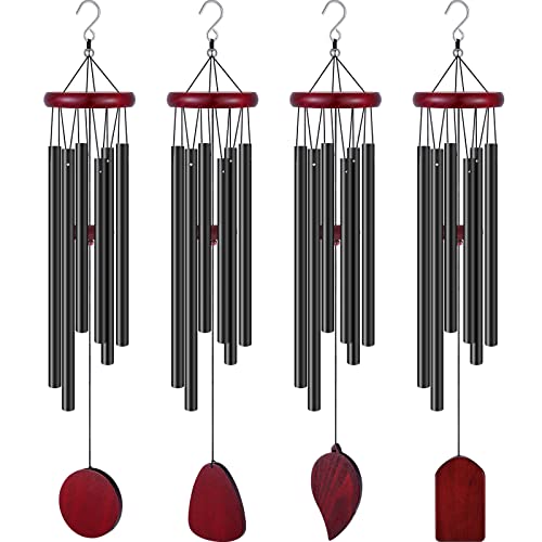 Tatuo 4 Pcs Memorial Wind Chimes for Loss of Loved One, 28'' Outdoor Sympathy Gifts for Mom Dad, with 6 Aluminum Tube, Remembrance Gift for Bereavement Garden Patio Balcony Home(Black,Simple Style) - color: Black, style: Simple Style