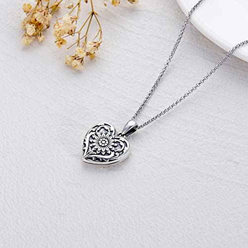 SOULMEET Sunflower/Rose/Daisy Heart Locket Necklace That Holds Pictures Keep Someone Near to You Sterling Silver/Gold Personalized Photo Locket Gift - style: B-Sunflower locket+photo+text