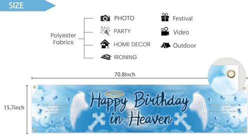 YzYbuaego Happy Birthday in Heaven Banner Funeral Party Yard Sign Decorations Happy Birthday in Heaven Yard Banner for Birthday Anniversary Funeral Party Supplies