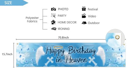 YzYbuaego Happy Birthday in Heaven Banner Funeral Party Yard Sign Decorations Happy Birthday in Heaven Yard Banner for Birthday Anniversary Funeral Party Supplies