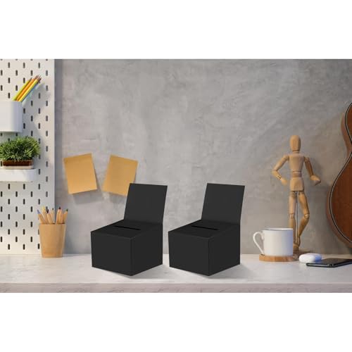 6 Pack Raffle Boxes Ballot Box Suggestion Box with Slot, 6.5 x 4.5 x 4.5 Inch Cardboard Raffle Boxes with Slot for Ticket and Removable Header for Collecting Business Card Voting Contest (Black) - color: Black