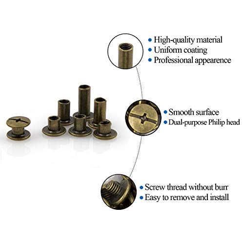 Bronze Chicago Screws Leather Kit, 90 Sets, 6 Sizes (M5 X 4-12) - color: Bronze, size: M5*4.5.6.8.10.12mm