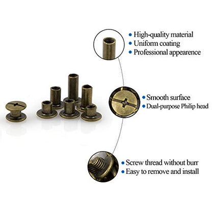 Bronze Chicago Screws Leather Kit, 90 Sets, 6 Sizes (M5 X 4-12) - color: Bronze, size: M5*4.5.6.8.10.12mm