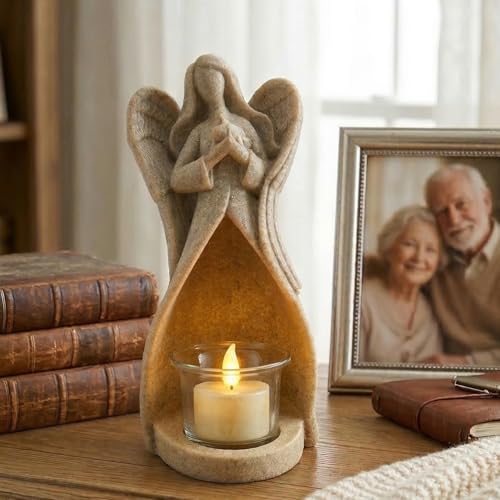 OakiWay Sympathy Gifts - Angel Candle Holder Statue W/Flickering LED Candle - Memorial Gifts for Loss of Loved One, Bereavement, in Memory, Grief, Funeral, Remembrance Gifts, Home Decorations - color: Pigeon Big Angel
