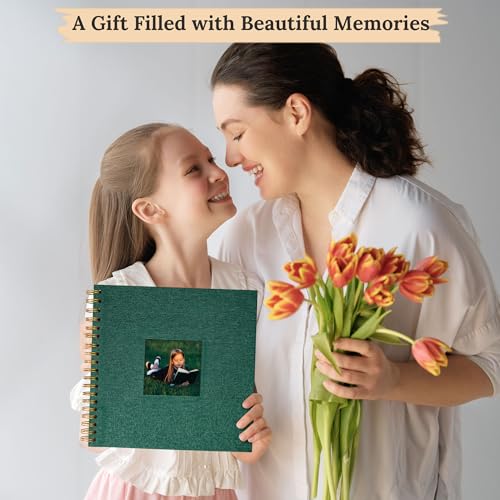 Scrapbook Photo Album Linen Cover, 8 x 8 Inch Hardcover Kraft White Pages Memory Book, for Travel Wedding Guest Book Christmas Baby Shower (20 Sheets/ 40 Pages,Darkgreen) | Green Hardcover Kraft White Pages Memory Book, for Travel Wedding Guest Book Chris