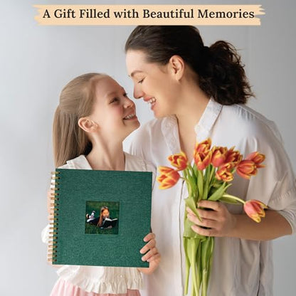 Scrapbook Photo Album Linen Cover, 8 x 8 Inch Hardcover Kraft White Pages Memory Book, for Travel Wedding Guest Book Christmas Baby Shower (20 Sheets/ 40 Pages,Darkgreen) | Green Hardcover Kraft White Pages Memory Book, for Travel Wedding Guest Book Chris