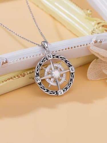 WINNICACA Celtic Knot Necklace 925 Sterling Silver Celtic Pendant Irish Urn Necklace Jewelry Birthday Anniversary Valentine's Day Gifts for Her Women Wife Girlfriend Daughter - style: 3-Compass Necklace(Oxidation)