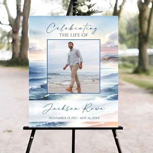 Beach Ocean Funeral Welcome Sign, Celebration of Life Welcome Sign, in Loving Memory Sign, Celebration of Life Funeral Sign, Celebration of Life Sign, Memorial Sign with Photo #fR124 - color: Version #21