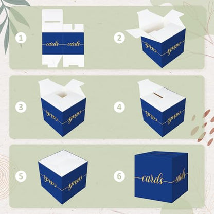 QIKSION Elegant Blue Graduation Card Box, Gold Foil Gift Card Box for Party - color: Blue