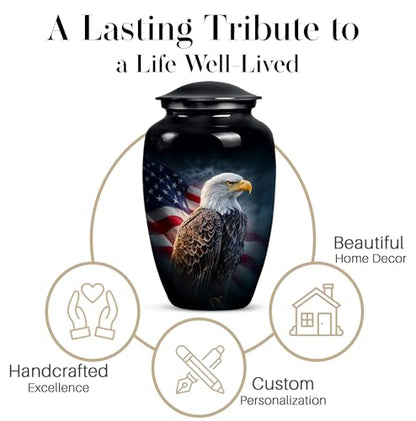 American Flag Eagle Urn for Ashes Adult Male, Patriotic Funeral Urns for Human Ashes Adult Female, Black Military Urn for Ash Mom & Dad (Large, 10 Inch) - color: Patriotic American Flag Eagle