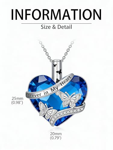 Urn Necklace for Women Sterling Silver Meaningful Memorial Jewelry | Paw Print/Butterfly/Dragonfly/Bird/Dolphin/Mountain/Tree of Life Urn Necklace for Ashes Cremation Keepsake Jewelry for Women - style: Heart-Butterfly